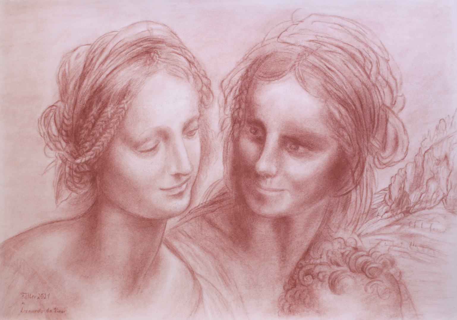 Burlington-House-Cartoon - Portraitstudien nach Leonardo da Vinci (Rötel auf Papier)