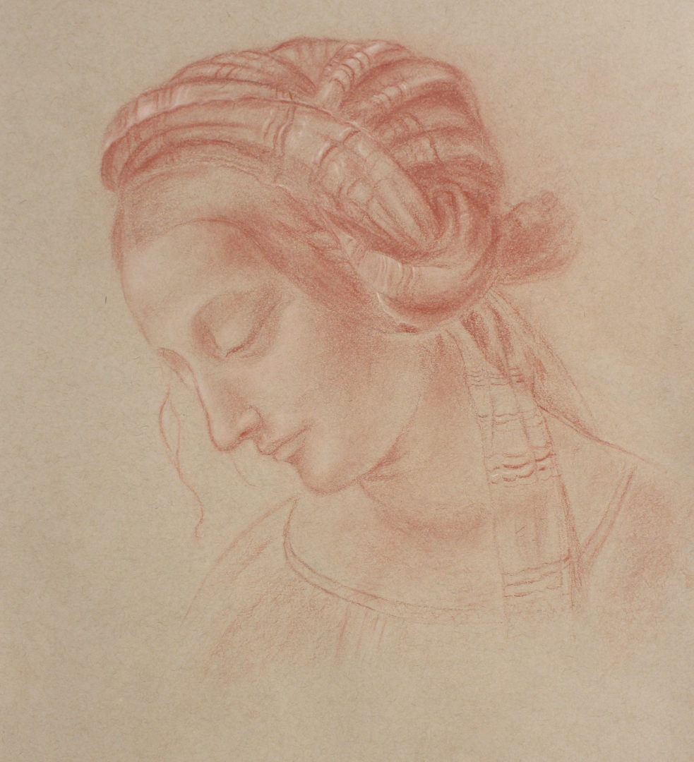 Madonna Litta - weibl. Portraitstudie nach Leonardo da Vinci (Rötel auf Papier)