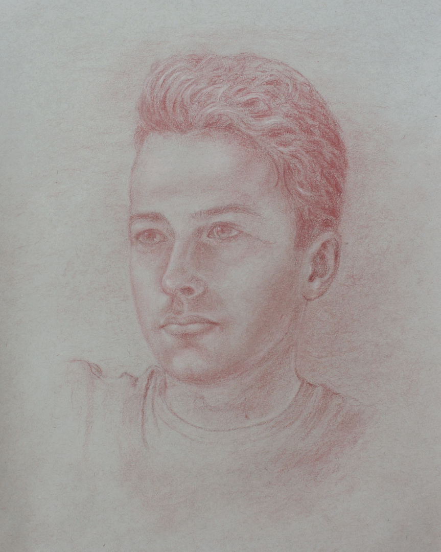 Portraitstudie eines jungen Mannes (Rötel auf Papier)